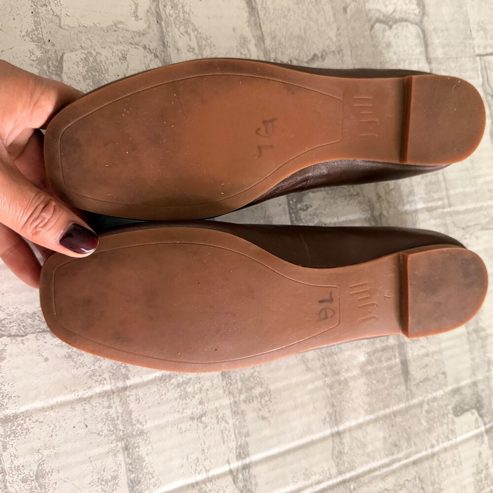 J. Jill Brown Leather Square Toe Ballet Flats Shoes Women Minimalist Preppy Sz 7 - Picture 8 of 8